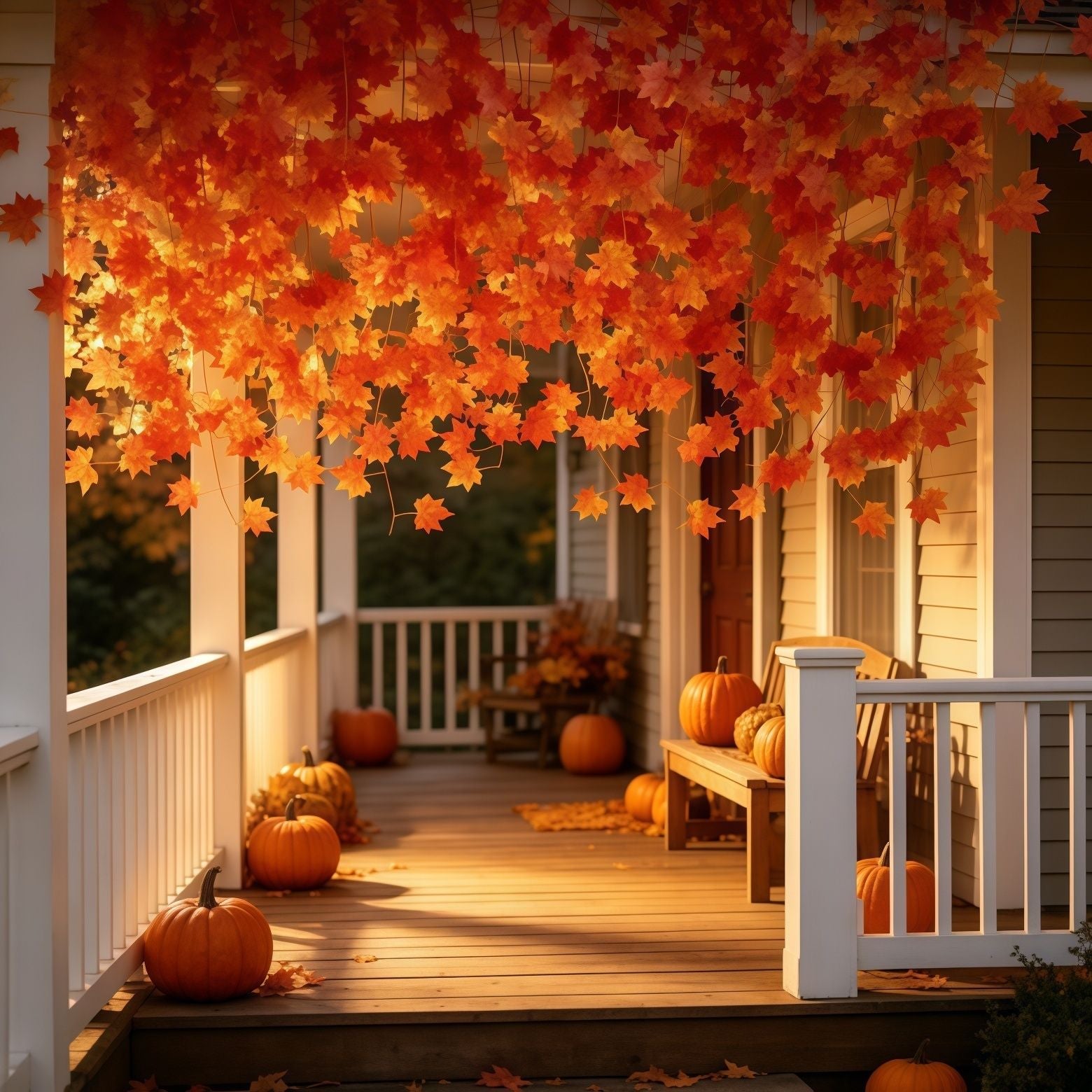 Autumn Faux Maple Leaf Vine Garland with Lights LED Thickened Maple Vine And Durable, Reusable Suitable Thanksgiving, Halloween