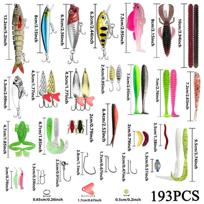 Kit de Iscas de Pesca 83/133/193/239/409 peças para Truta/Lúcio/Baixo, Conjunto de Iscas Múltiplas, Caixa de Pesca Profissional em Camadas