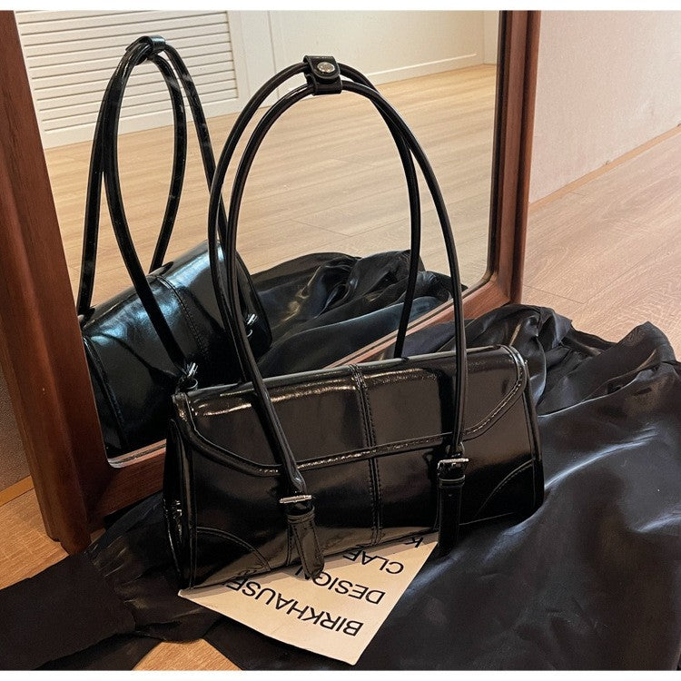 High End Burgundy Oil Wax Leather Underarm Bag Elegant Women's Magnetic Buckle Shoulder Bag Commuter Versatile Ladies Tote Bags