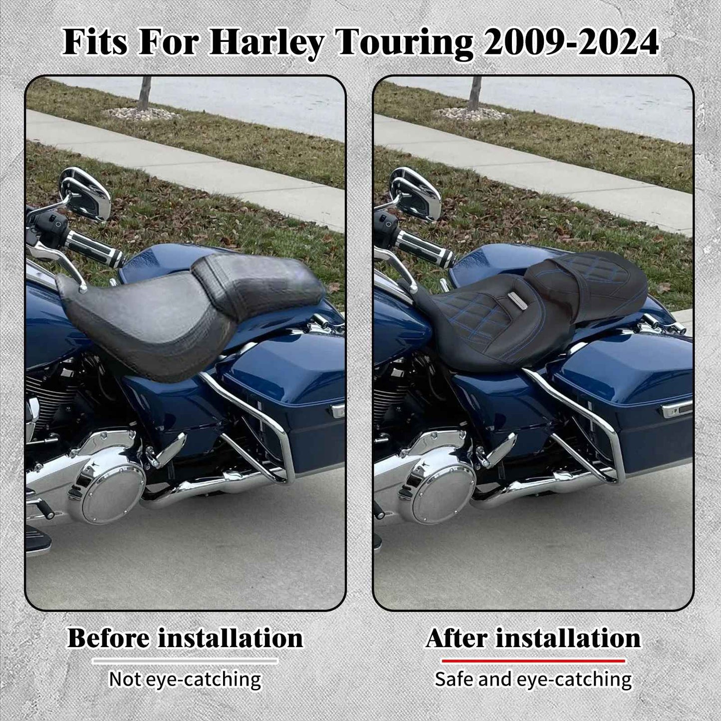 Assento de Couro Dianteiro e Traseiro para Motocicleta para Harley Touring Road King CVO Electra Street Glide 09-23
