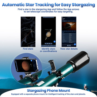Telescópio Astronômico 70080 Lente 80mm Observação da Lua 210X com Suporte para Celular Aplicativo de Observação de Estrelas para Adultos e Crianças de Presente