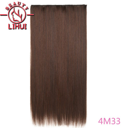 Extensões de cabelo sintéticas com clipe, longas e lisas, com 5 clipes em uma única peça, extensões de cabelo multicoloridas LIHUI