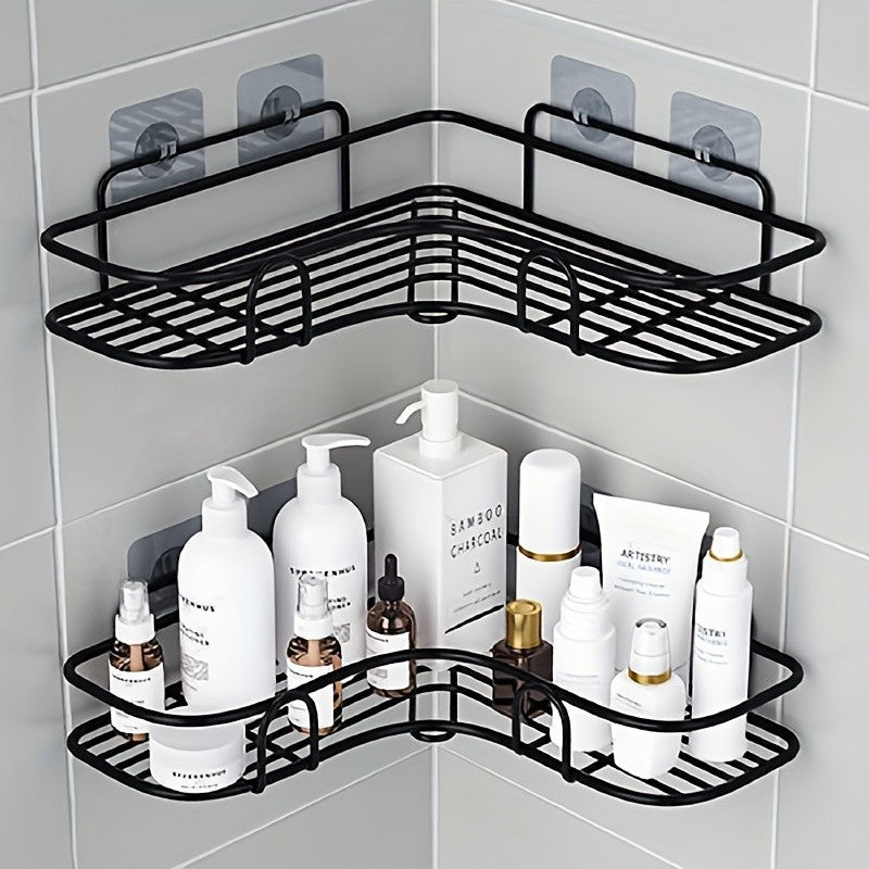 Prateleira de Canto sem Furação - Suporte de Parede Resistente para Shampoo, Loção e Cosméticos, Acessório de Banheiro de Fácil Instalação