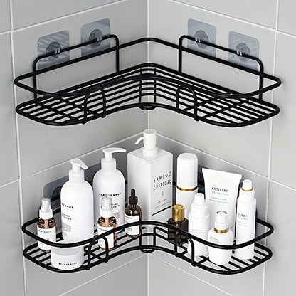 Prateleira de Canto sem Furação - Suporte de Parede Resistente para Shampoo, Loção e Cosméticos, Acessório de Banheiro de Fácil Instalação
