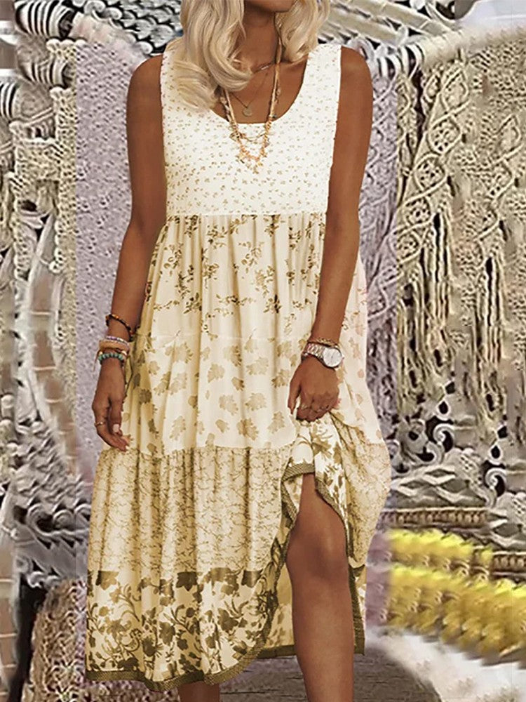 Plus Size Casual Women's Midi Dress 2025 Summer New Floral Printed Sleeveless Fl