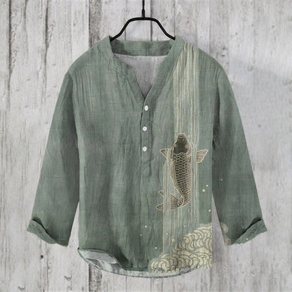 2024 Summer Retro Style European and American Popular Linen Short sleeved Shirt Fashion Hawaiian Shirt Button V-neck