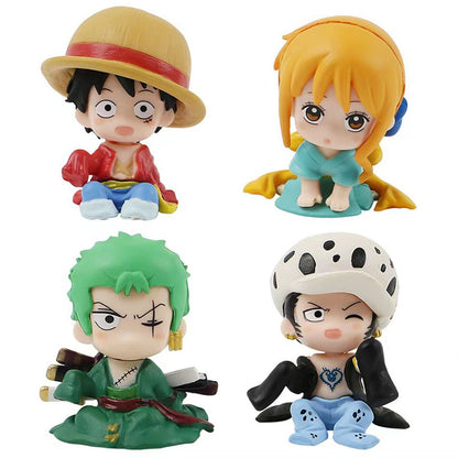 Conjunto com 10 peças Anime One Piece Brinquedos Luffy Roronoa Zoro 4cm Q Versão Action Figura Kawaii Boneca Decoração de Carro Modelo de PVC Presente