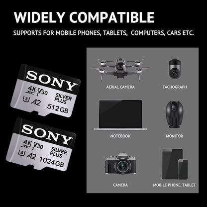 Cartão Micro Memória Sony 64GB 128GB 256GB 512GB 1TB Cartão SD C10 de Alta Velocidade TF Flash para Câmera de Monitoramento de Telefone Cartão Mini SD