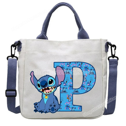 Disney Stitch Letter A-Z Print Shoulder Bags Cute Anime Action Figure Stich Purses Handbags Women Sling Messenger Bag Gift