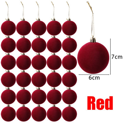 1/30pcs Wine Red Christmas Ball Velvet Round Christmas Balls Xmas Tree Ornaments Ball Hanging Pendants New Year Party Decor