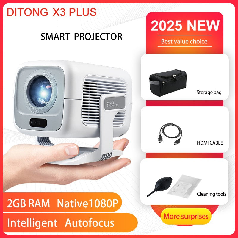 Projetor DITONG X3 Plus HD nativo 1080P suporte 4K Android projetor Foco automático LED Vídeo Home theater mini Projeção de filme