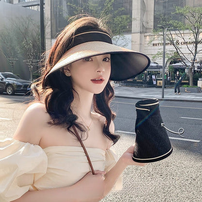upf50+ Sunblock Sunshade New outdoor sun hat UV protection foreign air straw empty top hat