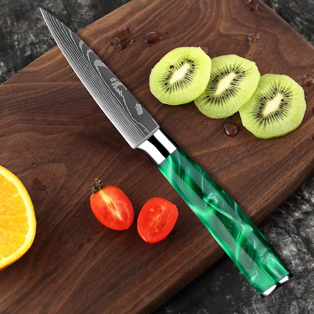 Conjunto de Facas de Cozinha, Conjunto de 15 Facas com Bloco de Madeira, Faca com Padrão Damasco a Laser em Aço de Alto Carbono Japonês com Facas de Bife
