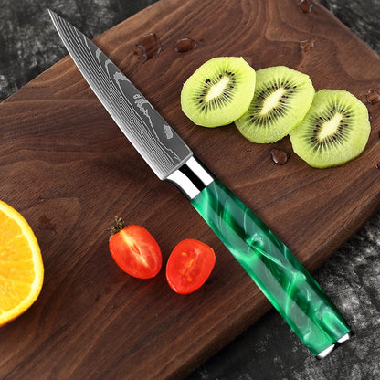 Conjunto de Facas de Cozinha, Conjunto de 15 Facas com Bloco de Madeira, Faca com Padrão Damasco a Laser em Aço de Alto Carbono Japonês com Facas de Bife
