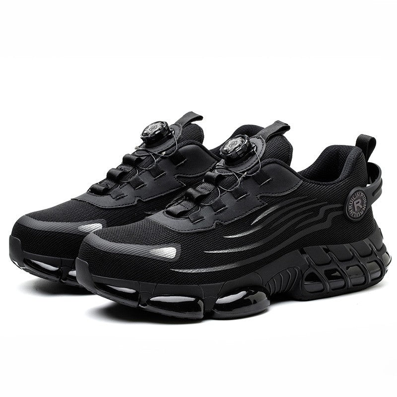 Sapatos de Segurança com Botão Rotativo Masculino Tênis com Bico de Aço e Amortecimento a Ar Sapatos de Trabalho Masculino Botas de Segurança Anti-Furos Calçados de Proteção