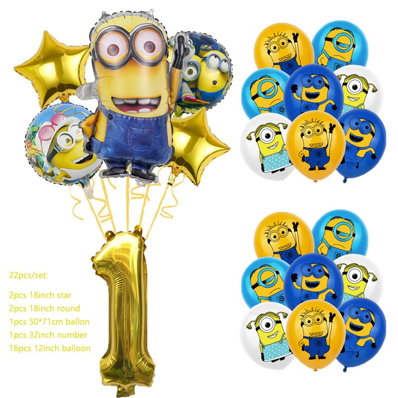 Anime Minion Themed Party Decorations Party Tableware Set Plates Cups Birthday Balloons Big Eye Yellow Man Party Favors Supplies