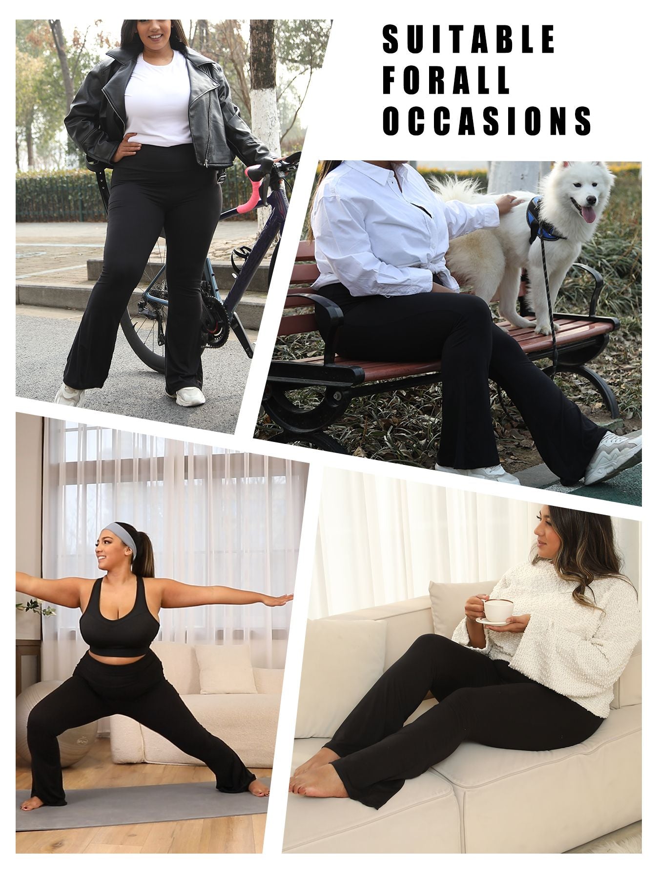 Plus Size Women's Super Soft High Waisted Flare Pants, Leggings Tummy Control Soft Bootleg Bell Bottoms Running