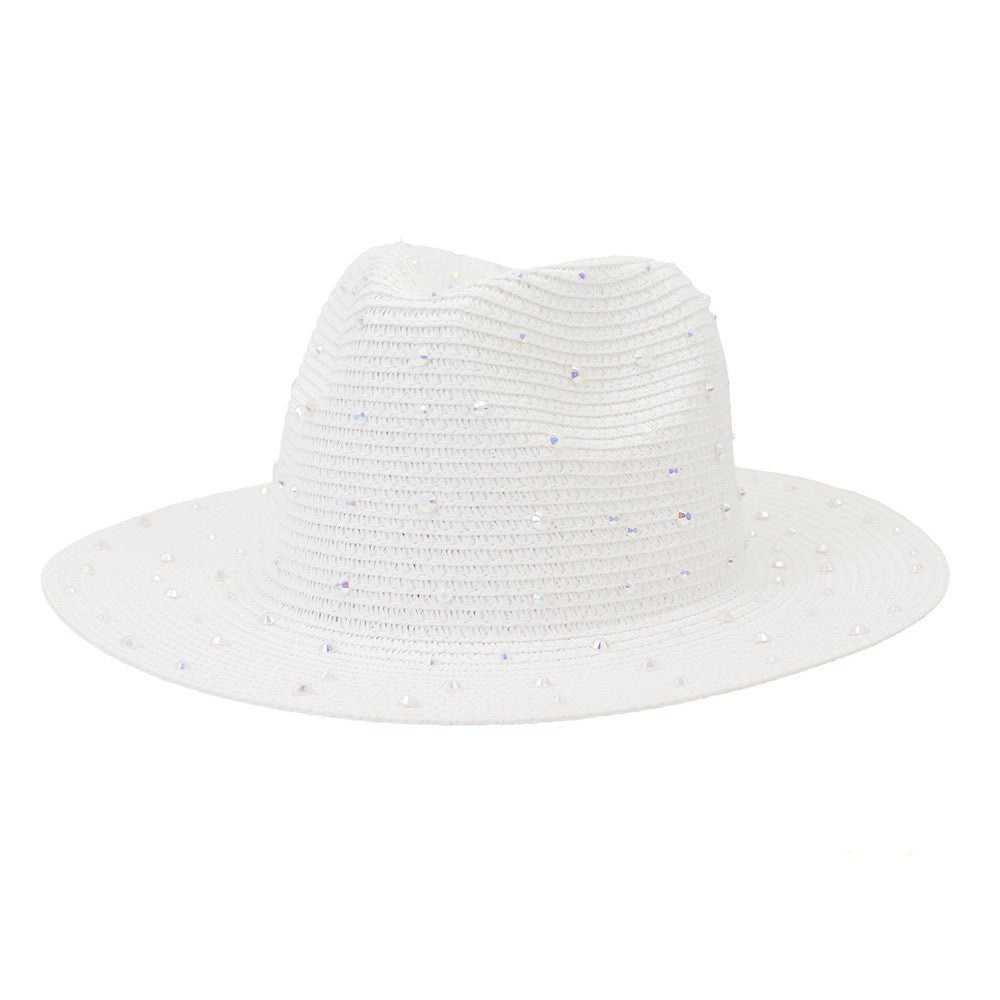 Hand made Diamond Straw Hat For Women's Summer Wide side Jazz Dress Cap Holiday Sun Protection Beach Hats