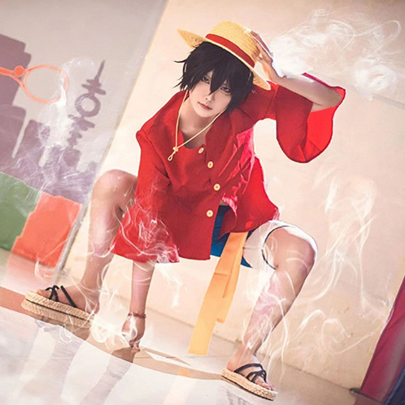 Anime Piece Pirate Luffy Cosplay Costumes Monkey D Sun God Two Years Later Cos Adult Kids Carnival Party Red Top Pants Suits Hat