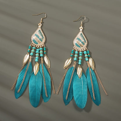 Brincos femininos longos de pena estilo boho, praia, com borla longa, miçangas, flores artesanais esmaltadas, para noiva, casamento, Pendientes Mujer