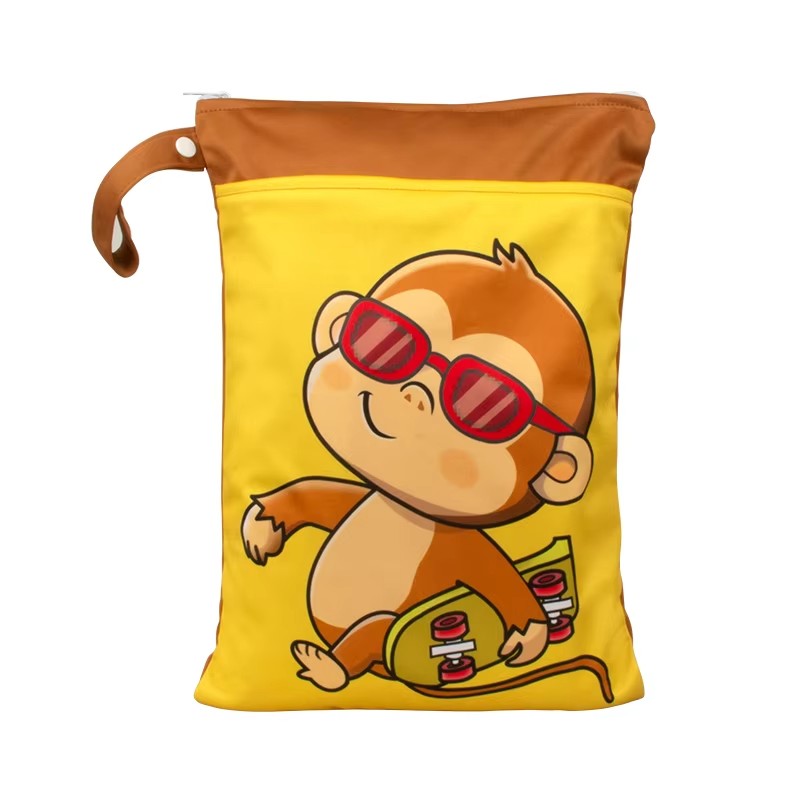 Washable PUL Waterproof Wet Dry Bag - Cute Print, 2 Pockets for Cloth Diapers, Travel, Beach, Pool & Gym| Toiletry Bag