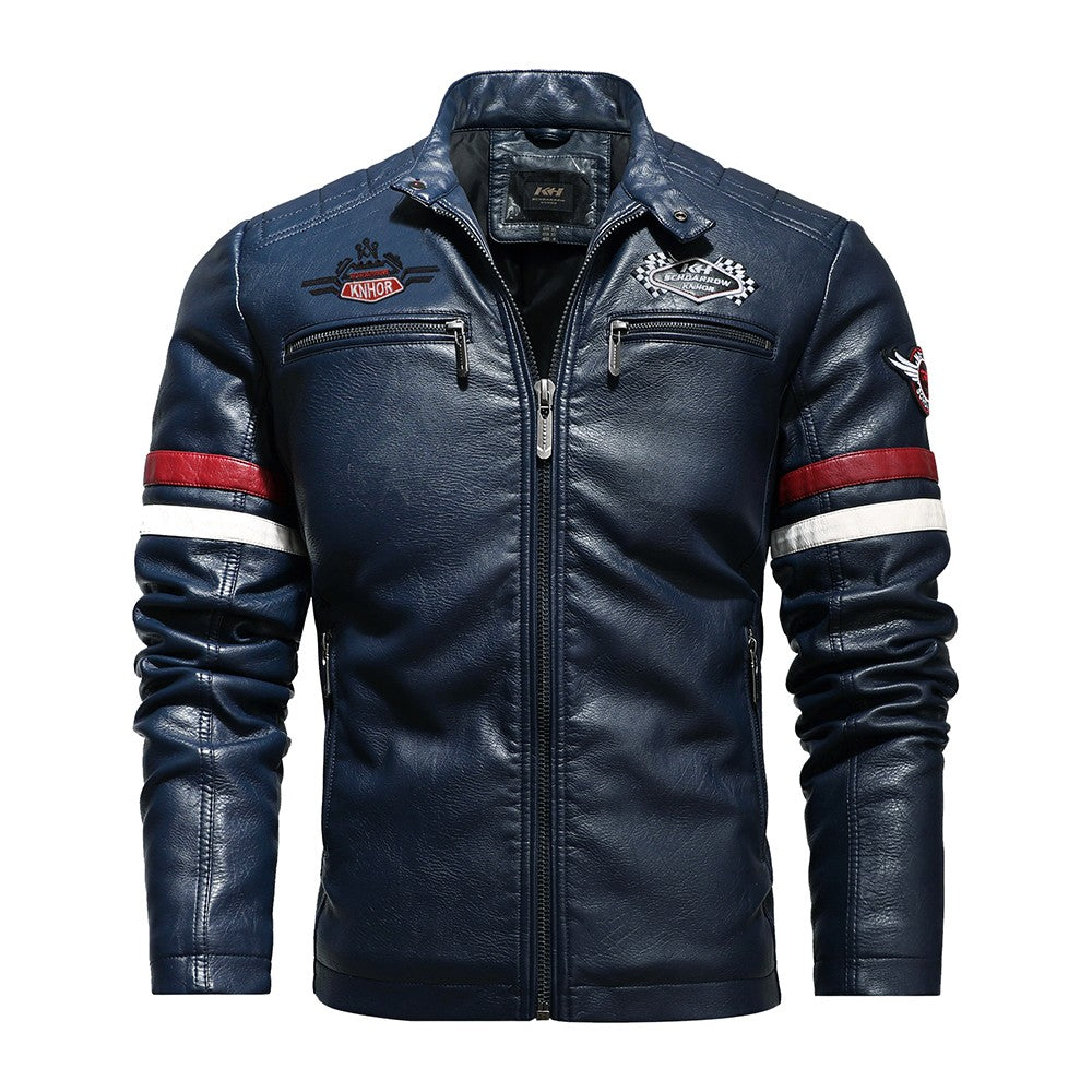 Vintage Motorcycle Jacket Men Fashion New Biker Leather Jacket Male Embroidery Bomber Coat Winter Fleece Pu Overcoat