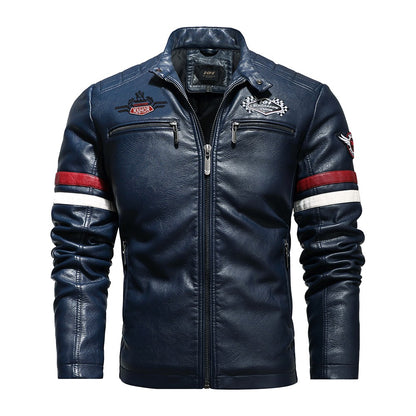 Vintage Motorcycle Jacket Men Fashion New Biker Leather Jacket Male Embroidery Bomber Coat Winter Fleece Pu Overcoat