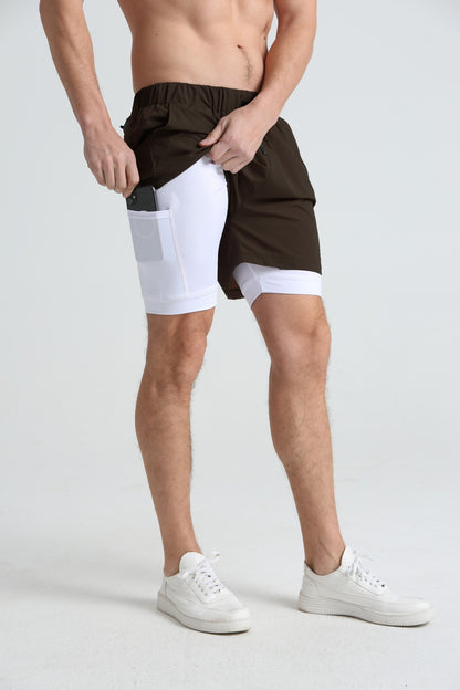 Men's sports double-deck shorts Fitness Quick Dry Training Shorts Casual 2 In 1 Multi-pocket sweatpants Men Gyms Running shorts