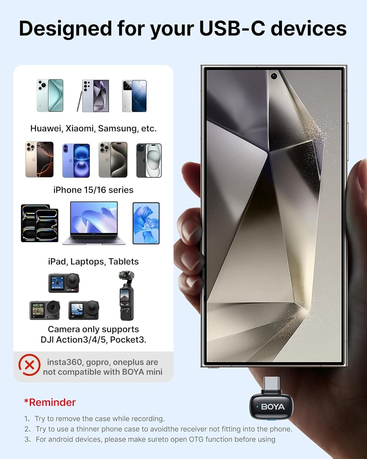 BOYA BOYA Mini Microfone de Lapela Sem Fio para iPhone 15/16 Android Celular Dispositivos USB-C para Gravação de Vídeo Transmissão ao Vivo Vlog