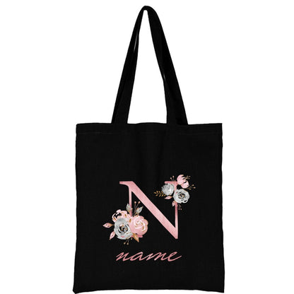 Custom Free Name Canvas Bags Women Shoulder Bag Handbags Pink Letter Beach Bags Tote Casual Woman Grocery Eco Shopping Bag