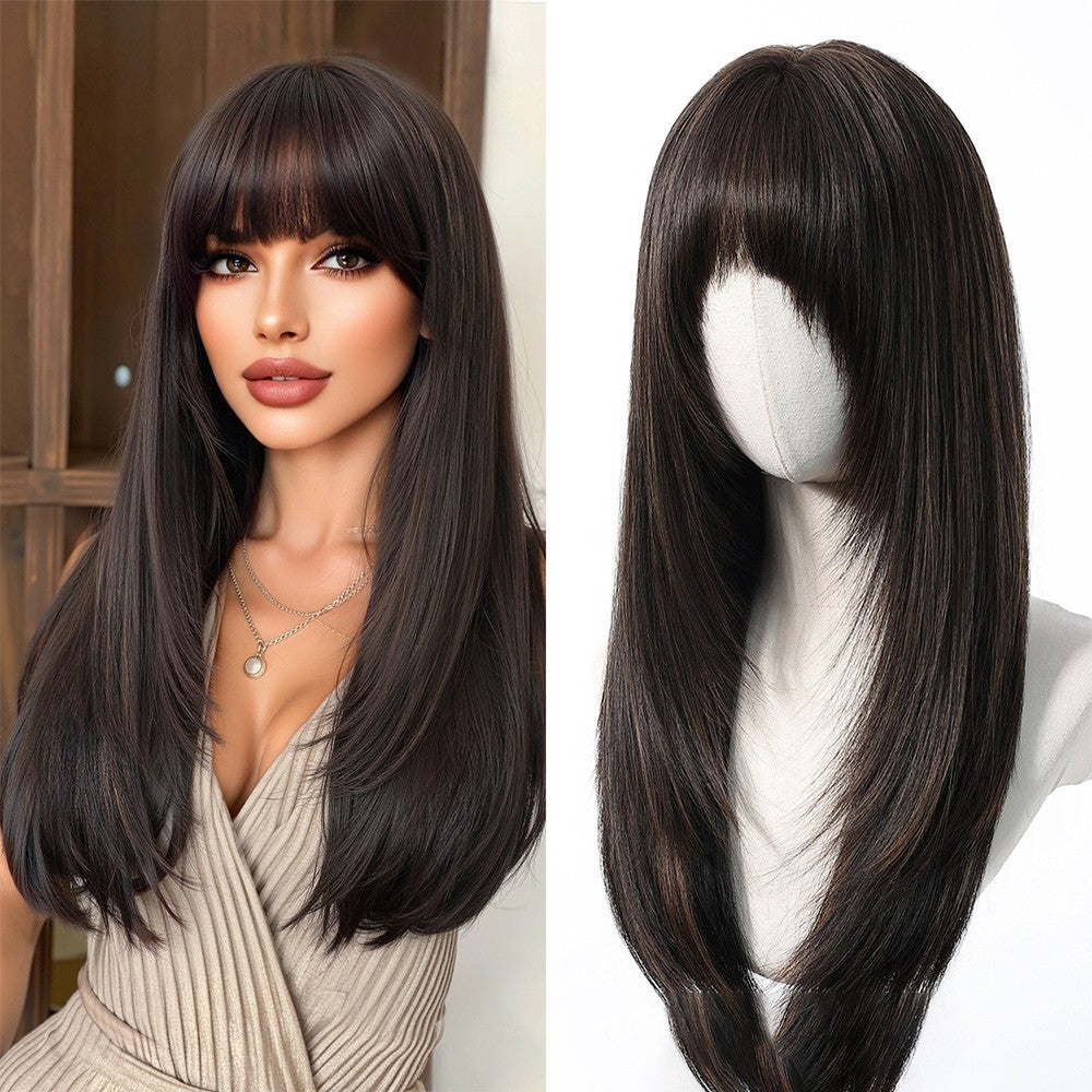 Peruca Loiro Dourado Com Franja Cabelo Longo Liso Peruca Natural Para Mulheres Perucas Cosplay Sintética Resistente ao Calor Cabelo Falso