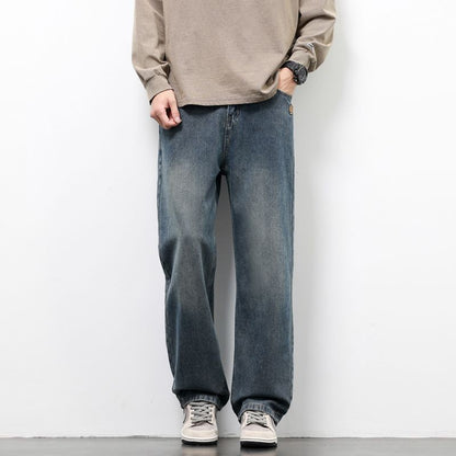 Calça Jeans Masculina Reta Vintage de Primavera Outono Calça Casual de Alta Qualidade Masculina Coreana Moderna Folgada de Perna Larga