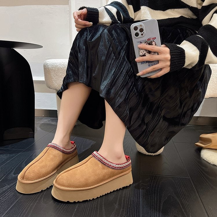 Snow Boots for Women 2024 Winter New Cashmere Warm Platform Without Heel-covered Hair Half Slipper Cotton Shoes for Women Q426