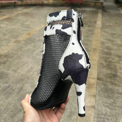Novas Sandálias Femininas de Salto Alto Sexy Vazadas em Tela Tendência da Moda Verão Conforto Peep Toe Botas Stilettos Jazz Dance Tamanhos Grandes