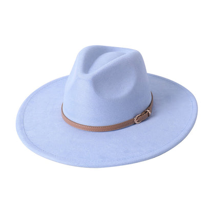 Chapéu fedora de aba larga com cinto de camurça vegana em formato de coração para homens e mulheres chapéu jazz de feltro chapéu feminino clássico