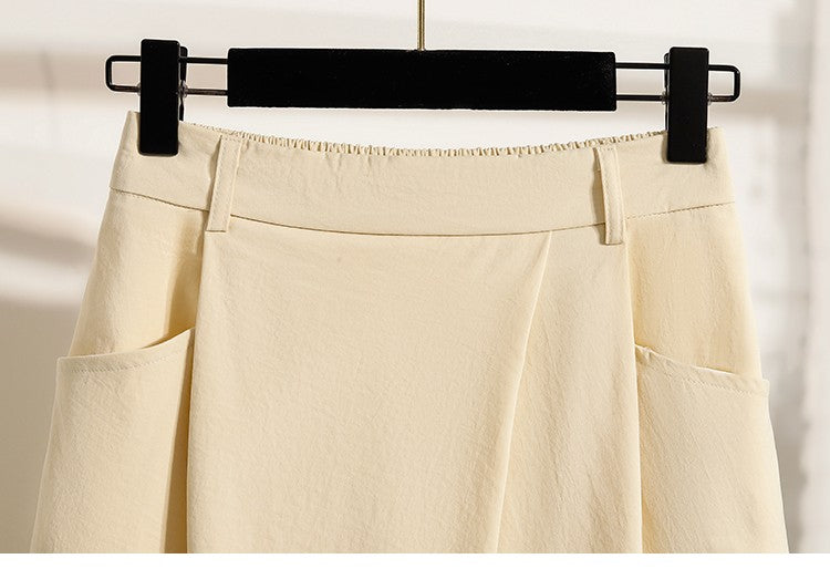 Summer Women Plus Size Skirt 2025 New High Waist Irregular Mid Long Skirt Woman Elastic Waist A Line Pleated Big Size Skirts