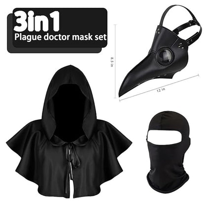 Man Halloween Plague Doctor Mask and Shawl Long Nose Beak Leather Masks For Adult Reaper Cloak Black Hat Cosplay Costume Props