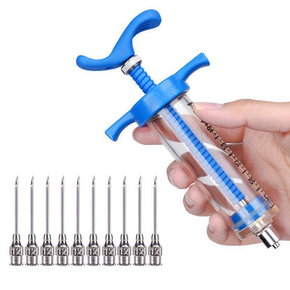 Seringa de Vacina Veterinária 10/20/30/50ml com 10 Agulhas para Gado, Porco, Ovelha e Galinha – Ferramenta de Injeção