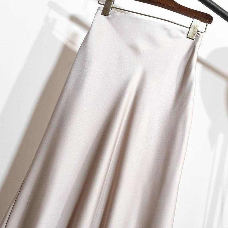Women Satin Fishtail Skirts Fashion Streetwear Female Elastic High Waist Skirts Solid Color Summer Ladies Slim Silk A-line Skirt