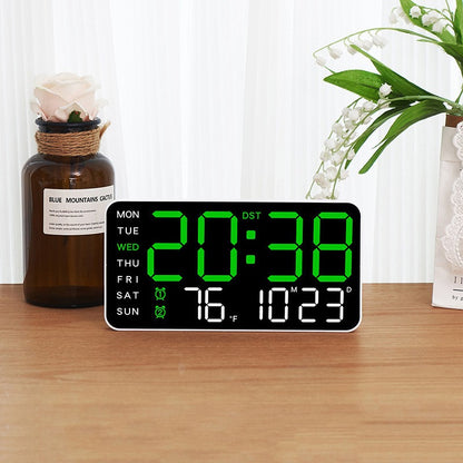 LED Alarm Clocks Brightness Adjustable 12/24H Clock Large Digital Wall Clock Week Date Temperature Display Voice Control Table