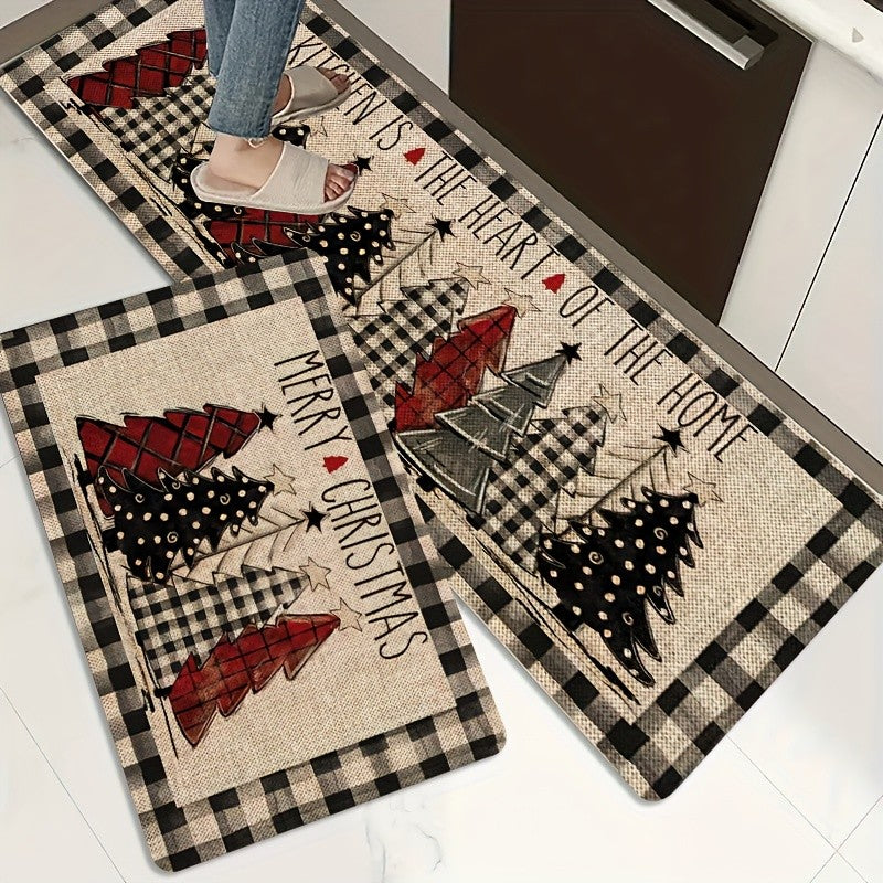 Festive Christmas Kitchen Carpet Polyester Floor Mat with Holiday Design Home Decor Rug for Kitchen, Entryway, Bathroom, Laundry