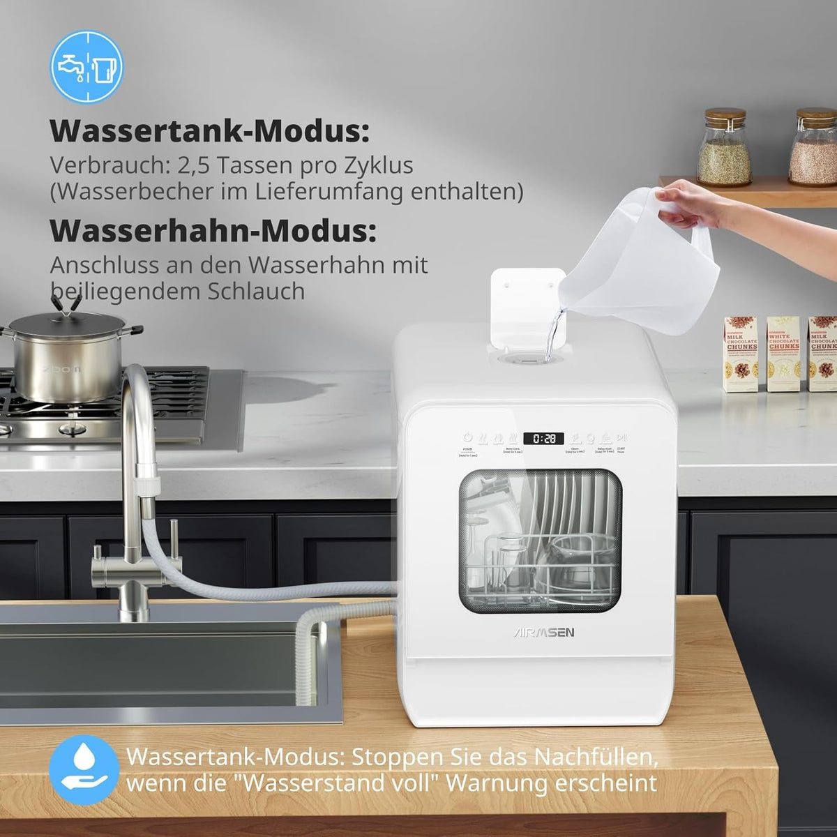 Smart Countertop Dishwasher, Touch Screen Compact Dishwasher, Quick Wash Portable Electric Dishwasher for Home Kitchen