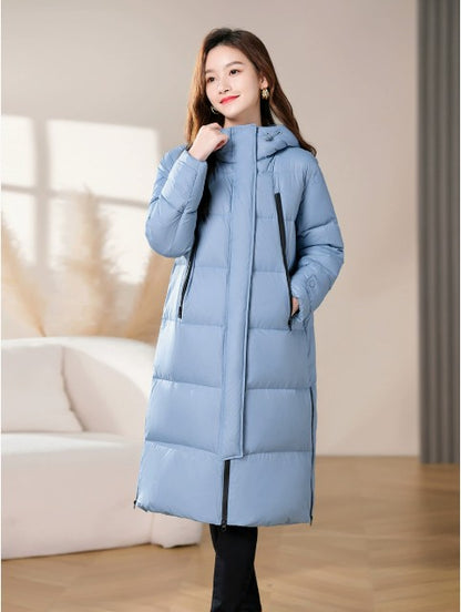 Women's Long Down Coat, White Duck Feather, 2024 Winter New Fashion Trendy Hooded Thickened Warm Bread Coat.
