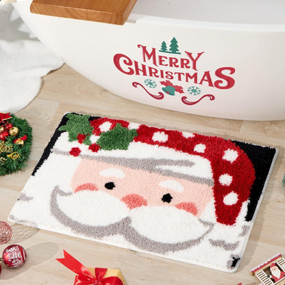 VIKAMA Christmas Cartoon Faux Cashmere Carpet Soft Bathroom Mat Bedroom Bedside Rug Entrance Door Mat Festive Home Decoration
