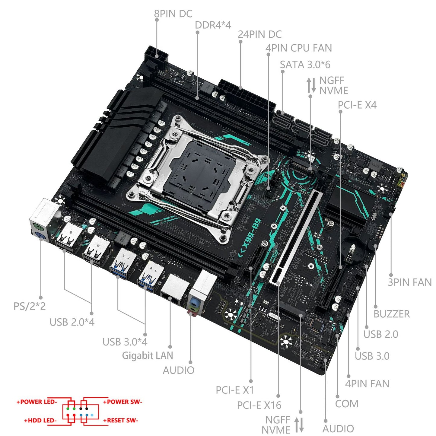Kit Placa-mãe MACHINIST B9 X99 Processador Intel LGA2011-3 Xeon E5 2630 V4 Memória RAM DDR4 16GB 2400MHZ NVME M.2 SATA