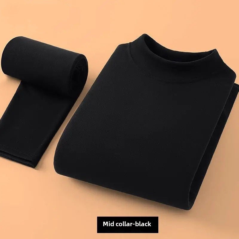 Winter Top and Pants Set Home Wear Warmth Solid Casual Men's Deerskin Thermal Suit High Collar Underwear Heat Velvet Tshirt Set
