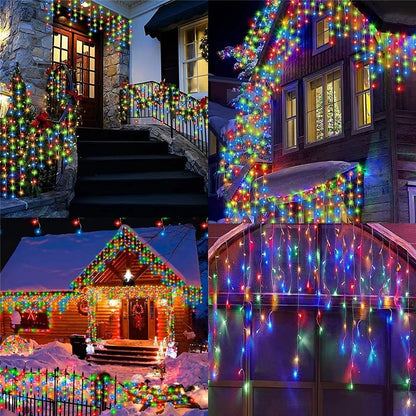 Christmas Lights Outdoor Waterproof Solar Curtain Icicle Lights Eaves Decor String Lights for Yard Party Holiday Decorations