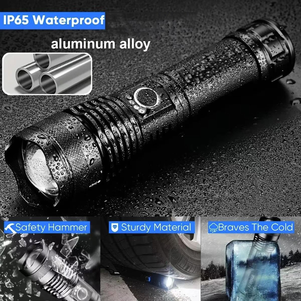 High Power Rechargeable LED Tactical Flashlight Aluminum Alloy Super Bright Telescopic Zoom Torch Lamp Outdoor Camping Fishing
