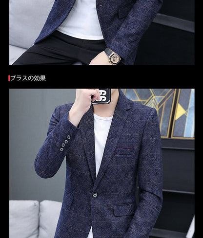 The 2025 autumn checkered suit jacket is a stylish, cool, casual, business and trendy Korean-style fitted suit jacket top