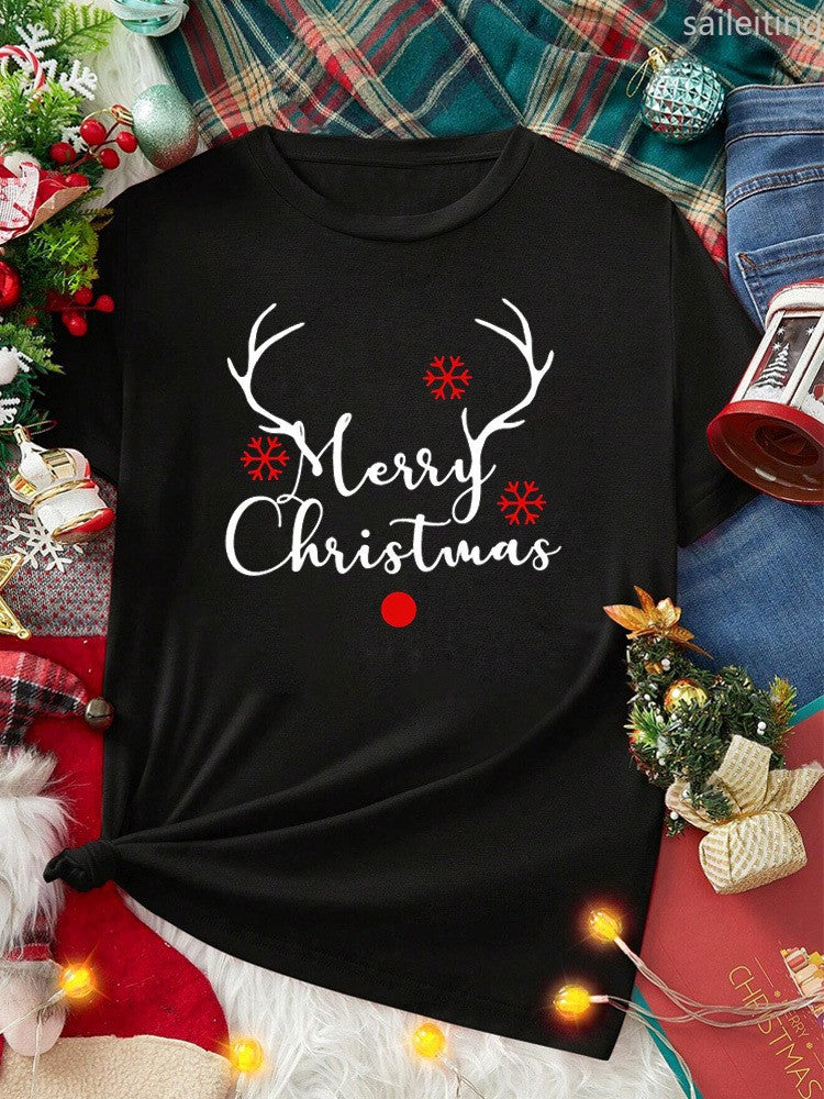 Casual Christmas Santa Claus TShirt for Harajuku Short Sleeve Casual Women's T-shirt Clothing Street Tops Tees Aesthetic Clothes